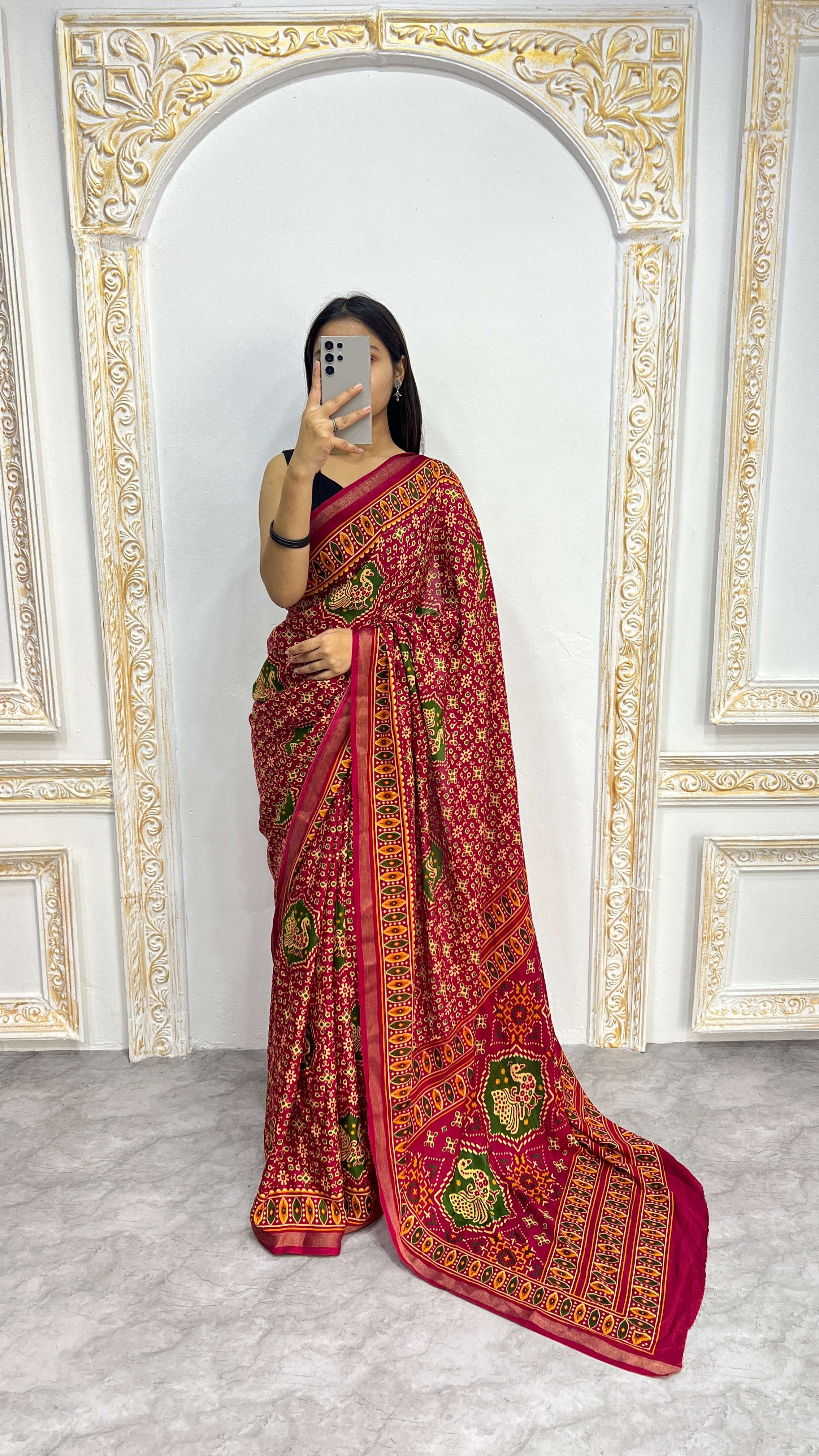 Luxury Rani Pink Traditional Printed Saree with Ethnic Motifs & Rich Heritage Border