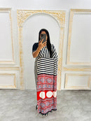 Elegant Black & White Striped Designer Saree with Bold Red Heritage Pallu