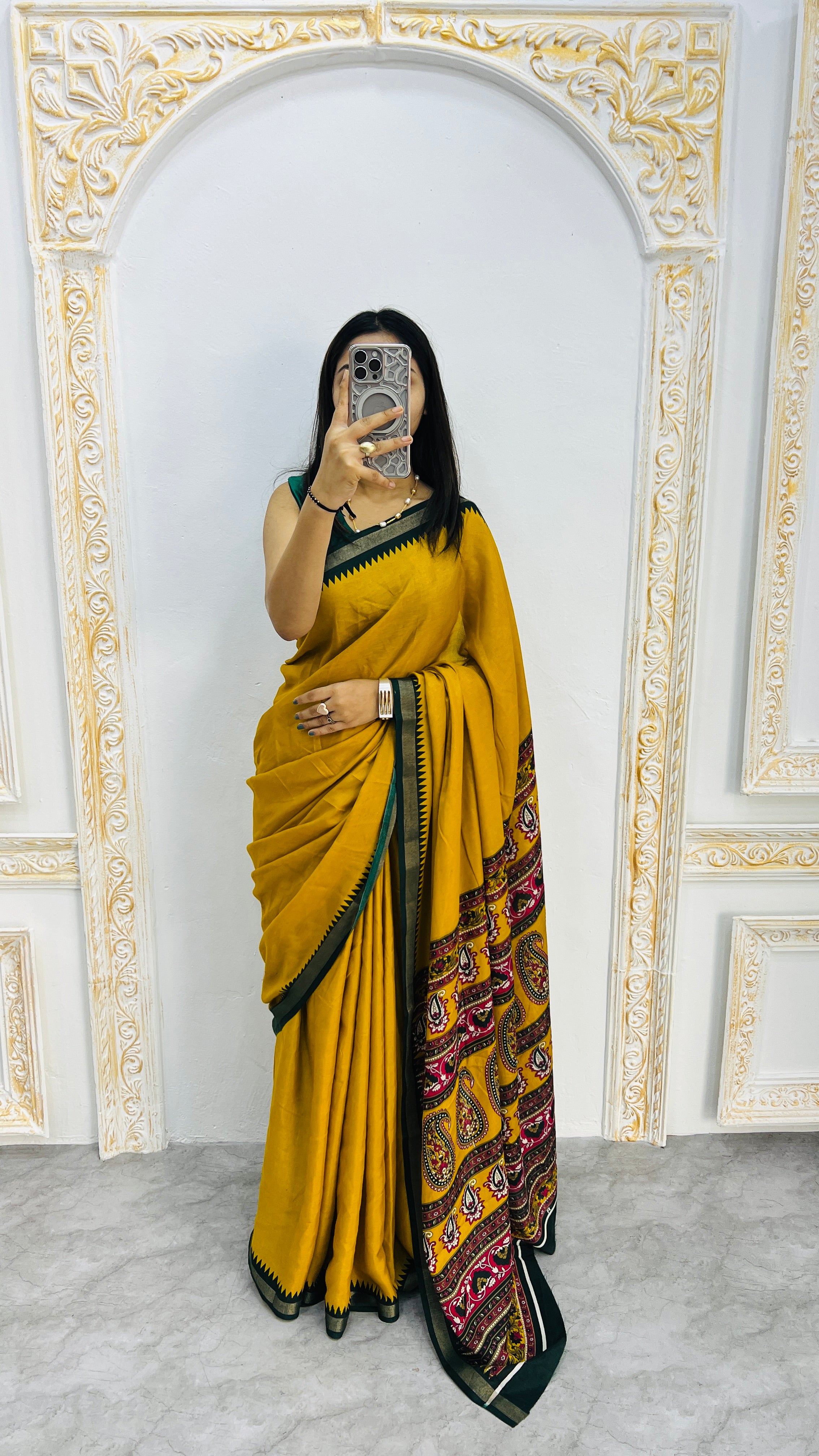 Sunlit Mustard Cotton Silk Saree with Royal Paisley Heritage Border