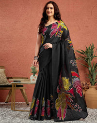 Midnight Prism Cotton Silk Saree with Vibrant Artistic Floral Expression