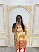 Elegant Mustard Yellow & White Striped Designer Saree with Bold Red Heritage Pallu
