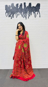 Classic Red Patola Silk Saree with Multicolor Traditional Weaving | Premium Festive & Wedding Wear