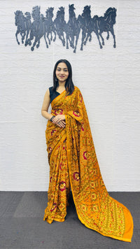 Royal Mustard Yellow Patola Silk Saree with Multicolor Traditional Weaving | Premium Festive & Wedding Wear
