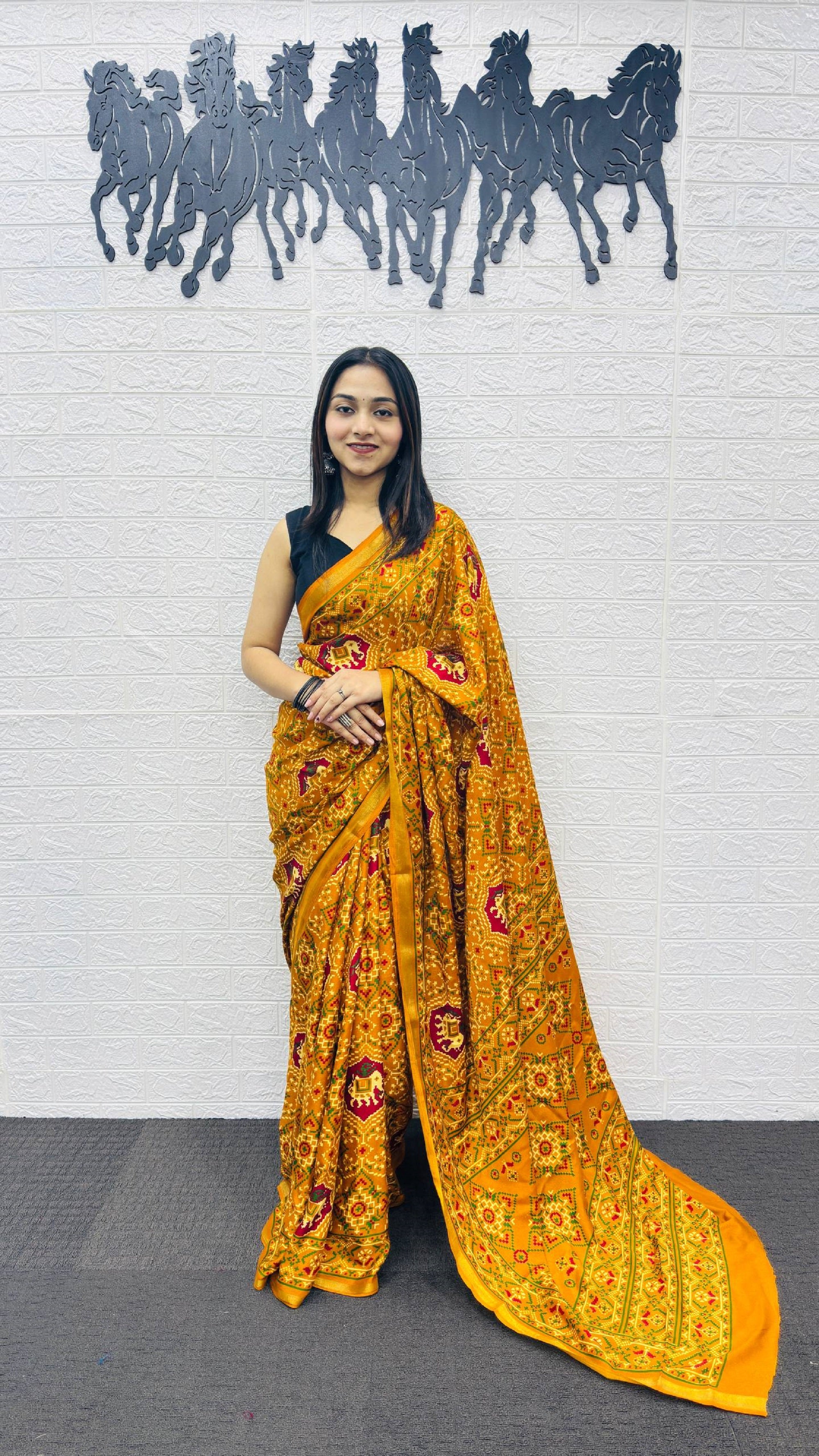 Royal Mustard Yellow Patola Silk Saree with Multicolor Traditional Weaving | Premium Festive & Wedding Wear