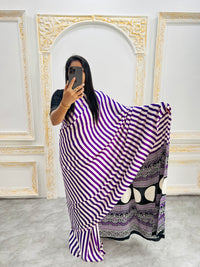 Elegant Purple & White Striped Designer Saree with Black Heritage Statement Pallu