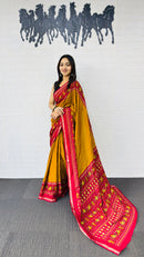 Festive Mustard Yellow Designer Saree with Vibrant Red Folk Heritage Pallu
