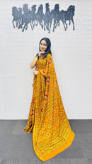 Royal Mustard Yellow Patola Silk Saree with Multicolor Traditional Weaving | Premium Festive & Wedding Wear