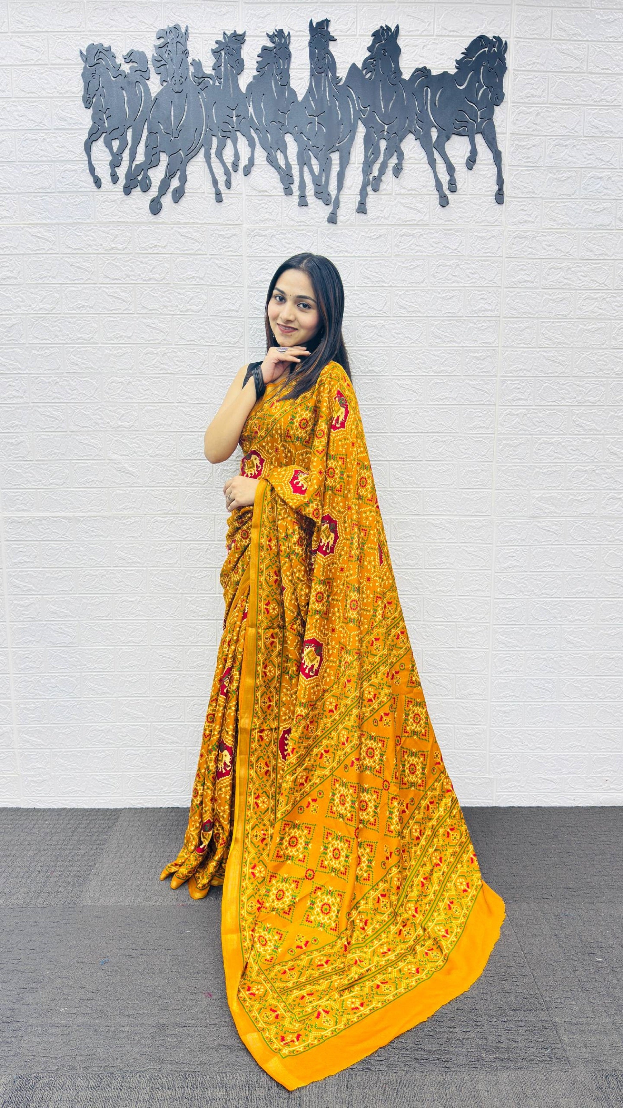 Royal Mustard Yellow Patola Silk Saree with Multicolor Traditional Weaving | Premium Festive & Wedding Wear