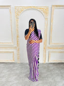 Elegant Purple & White Striped Designer Saree with Black Heritage Statement Pallu