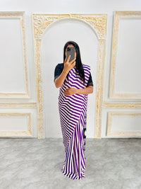 Elegant Purple & White Striped Designer Saree with Black Heritage Statement Pallu
