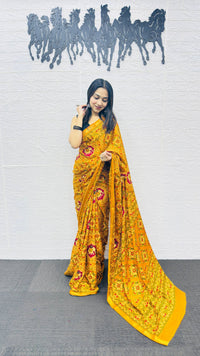 Royal Mustard Yellow Patola Silk Saree with Multicolor Traditional Weaving | Premium Festive & Wedding Wear
