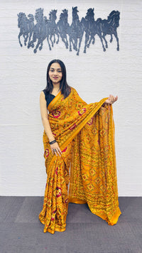 Royal Mustard Yellow Patola Silk Saree with Multicolor Traditional Weaving | Premium Festive & Wedding Wear