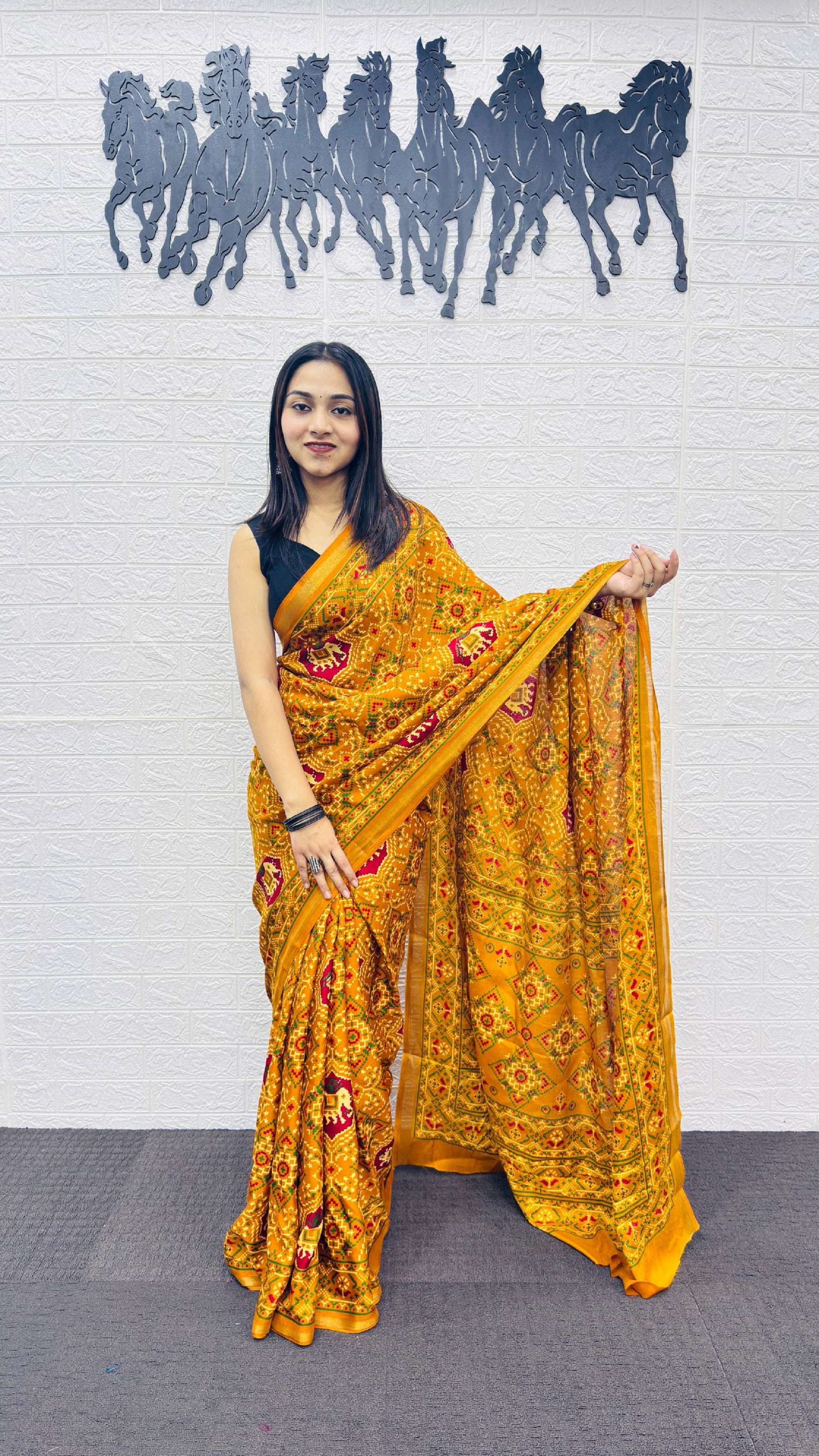Royal Mustard Yellow Patola Silk Saree with Multicolor Traditional Weaving | Premium Festive & Wedding Wear