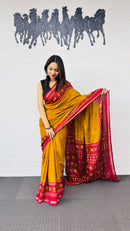 Festive Mustard Yellow Designer Saree with Vibrant Red Folk Heritage Pallu