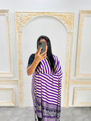 Elegant Purple & White Striped Designer Saree with Black Heritage Statement Pallu