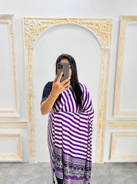 Elegant Purple & White Striped Designer Saree with Black Heritage Statement Pallu