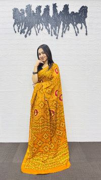 Royal Mustard Yellow Patola Silk Saree with Multicolor Traditional Weaving | Premium Festive & Wedding Wear