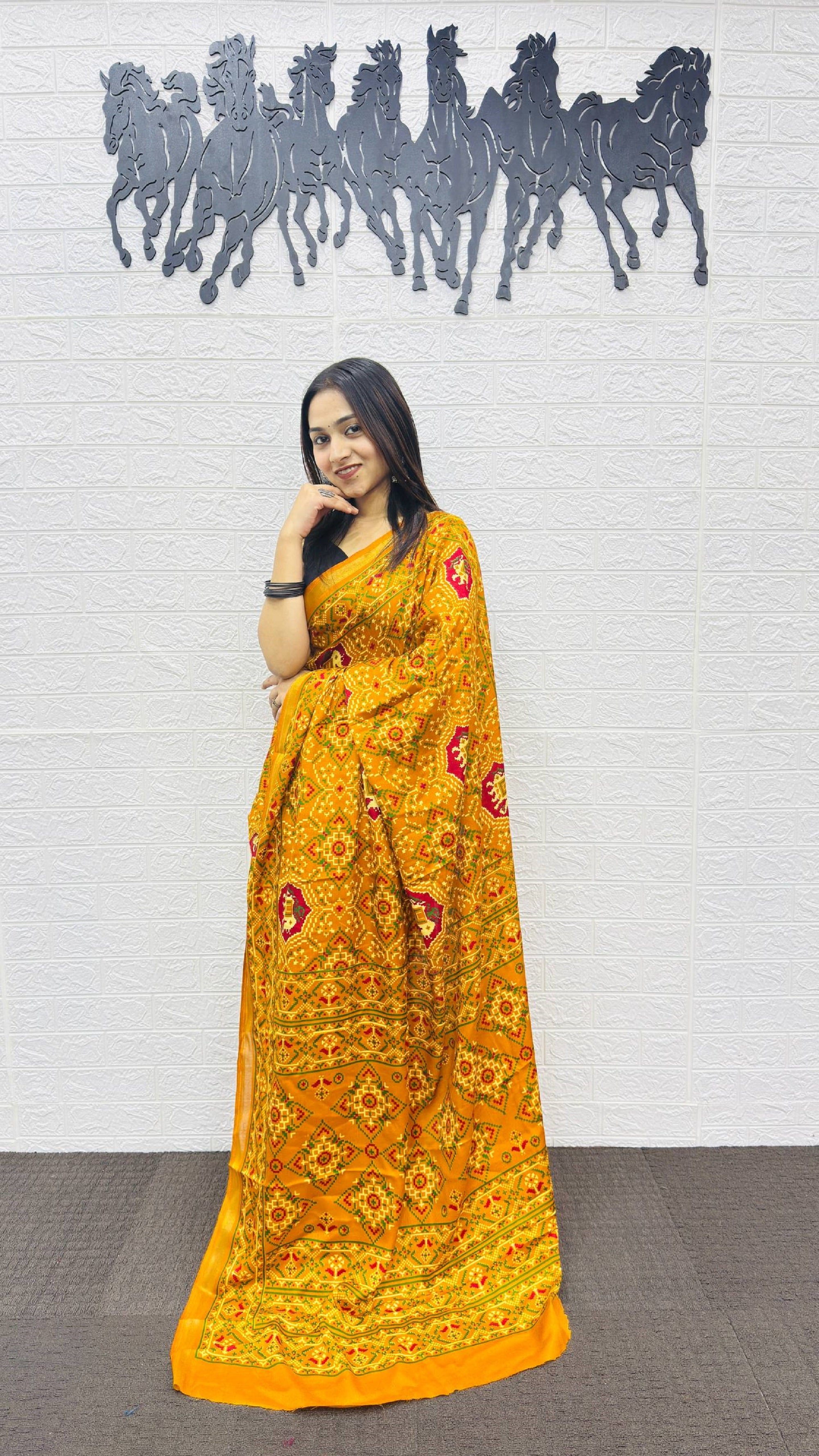 Royal Mustard Yellow Patola Silk Saree with Multicolor Traditional Weaving | Premium Festive & Wedding Wear