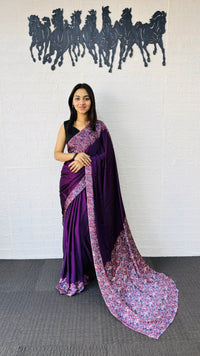 Royal Purple Designer Saree with Elegant Paisley Printed Border