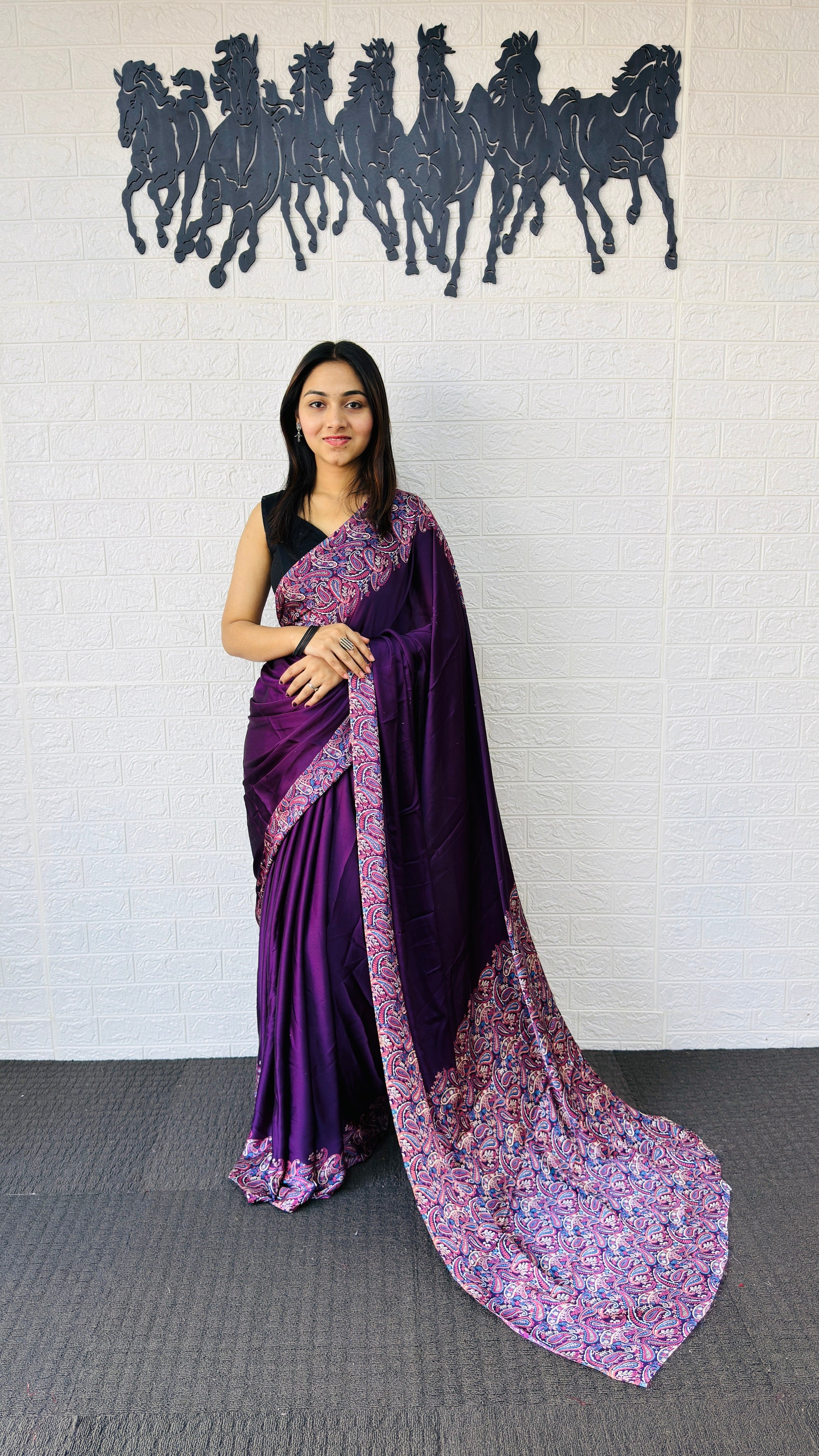 Royal Purple Designer Saree with Elegant Paisley Printed Border