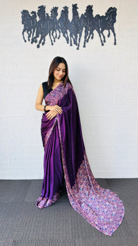 Royal Purple Designer Saree with Elegant Paisley Printed Border