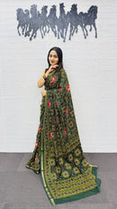 Elegant Bottle Green Patola Silk Saree with Multicolor Traditional Weaving | Premium Festive & Cultural Wear