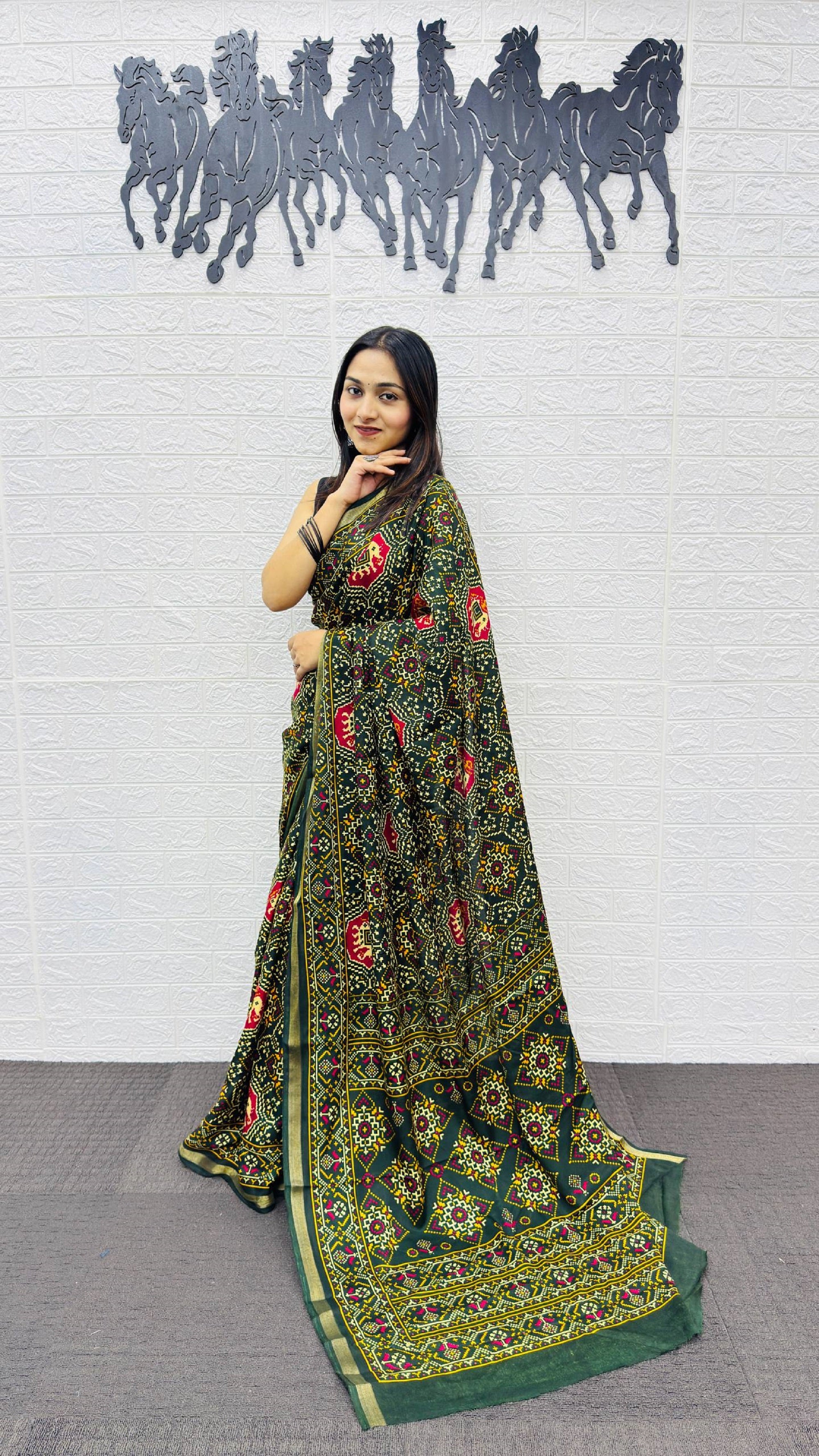 Elegant Bottle Green Patola Silk Saree with Multicolor Traditional Weaving | Premium Festive & Cultural Wear