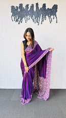 Royal Purple Designer Saree with Elegant Paisley Printed Border