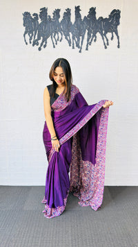 Royal Purple Designer Saree with Elegant Paisley Printed Border