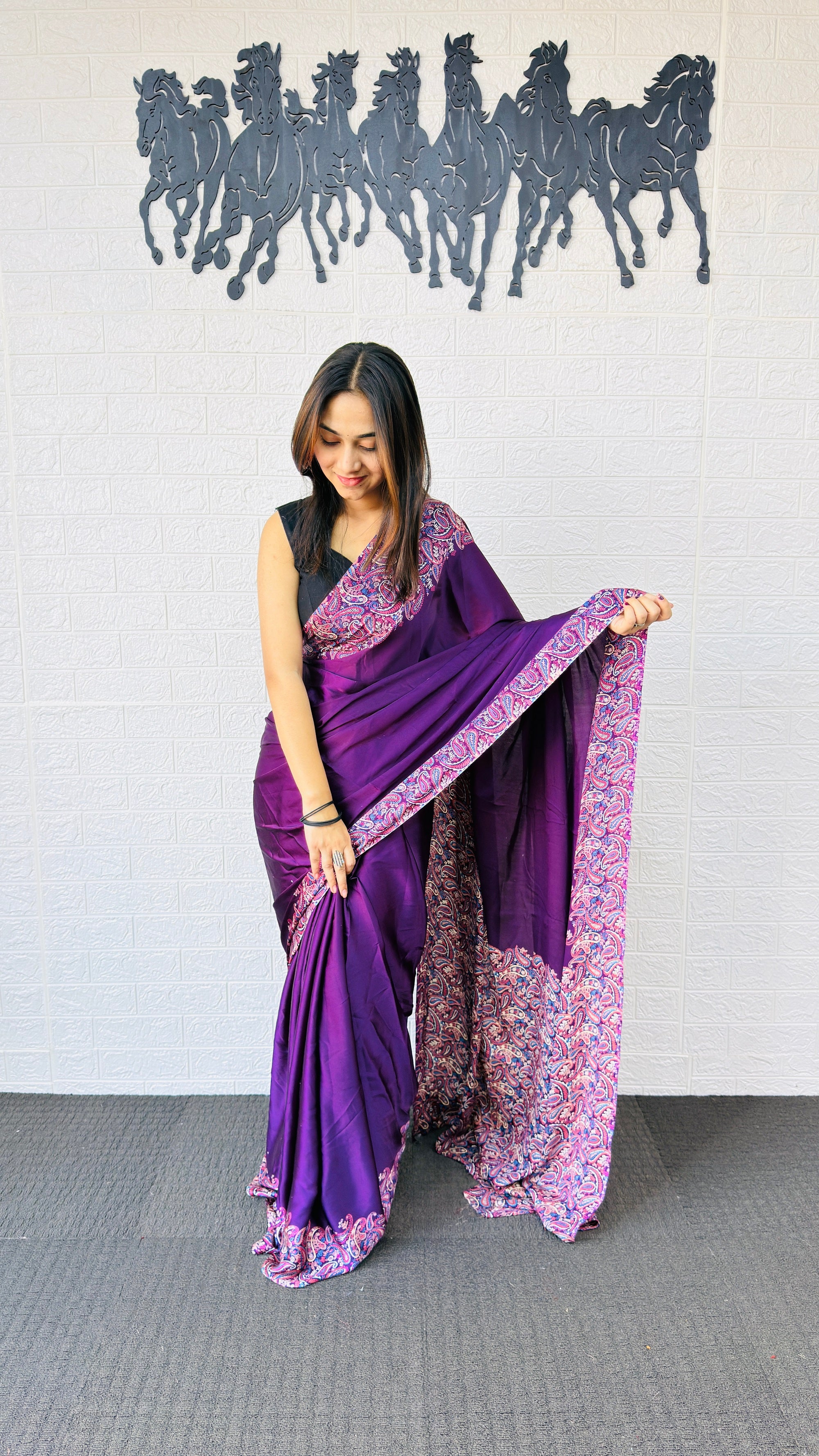 Royal Purple Designer Saree with Elegant Paisley Printed Border
