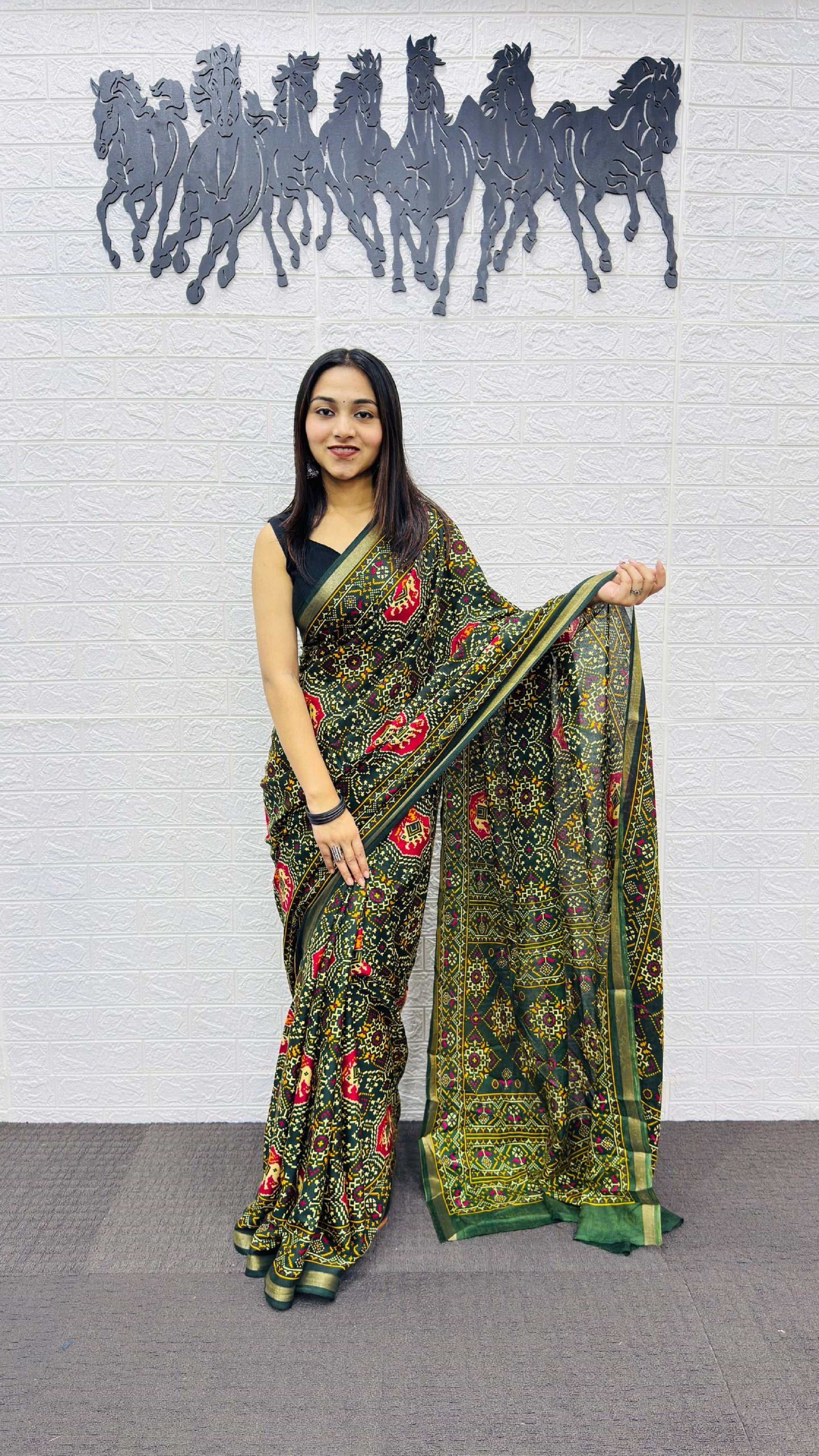 Elegant Bottle Green Patola Silk Saree with Multicolor Traditional Weaving | Premium Festive & Cultural Wear