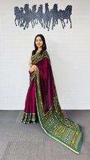 Royal Rani Pink Designer Saree with Intricate Green Traditional Border