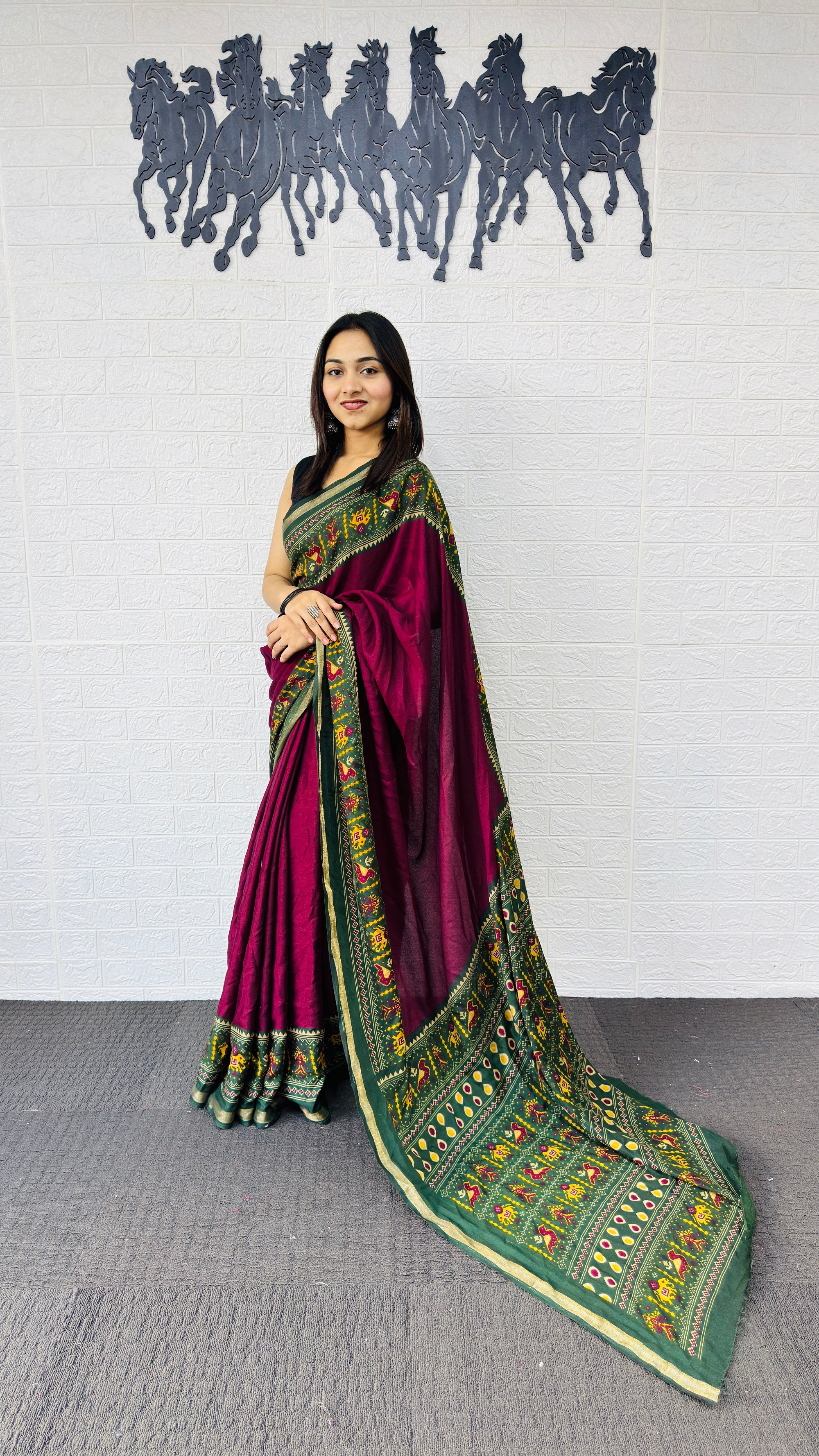 Royal Rani Pink Designer Saree with Intricate Green Traditional Border