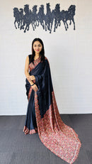 Elegant Black Designer Saree with Classic Paisley Printed Border