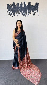 Elegant Black Designer Saree with Classic Paisley Printed Border