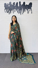 Elegant Teal Green Patola Silk Saree with Multicolor Traditional Weaving | Premium Festive & Cultural Wear