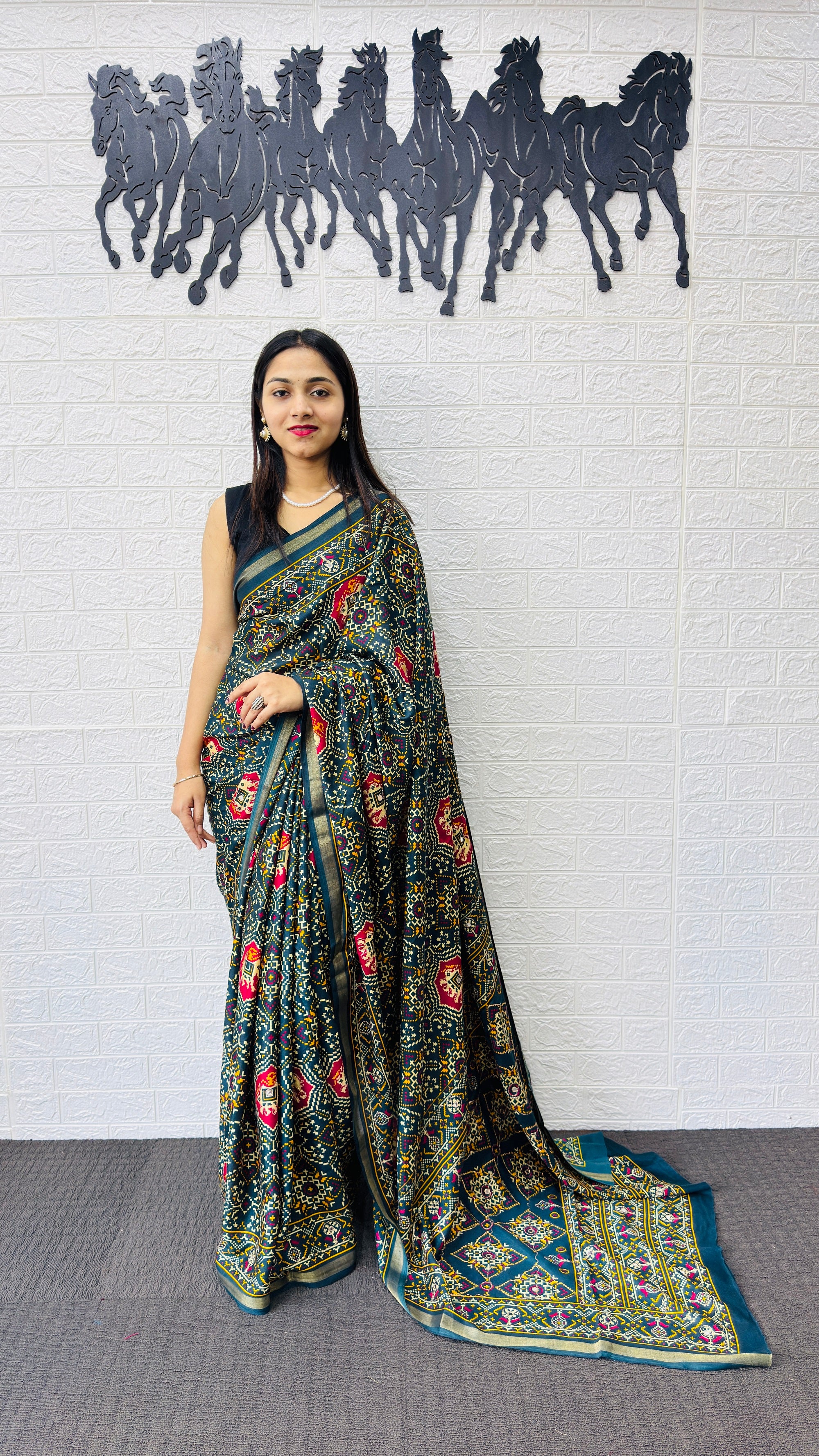 Elegant Teal Green Patola Silk Saree with Multicolor Traditional Weaving | Premium Festive & Cultural Wear