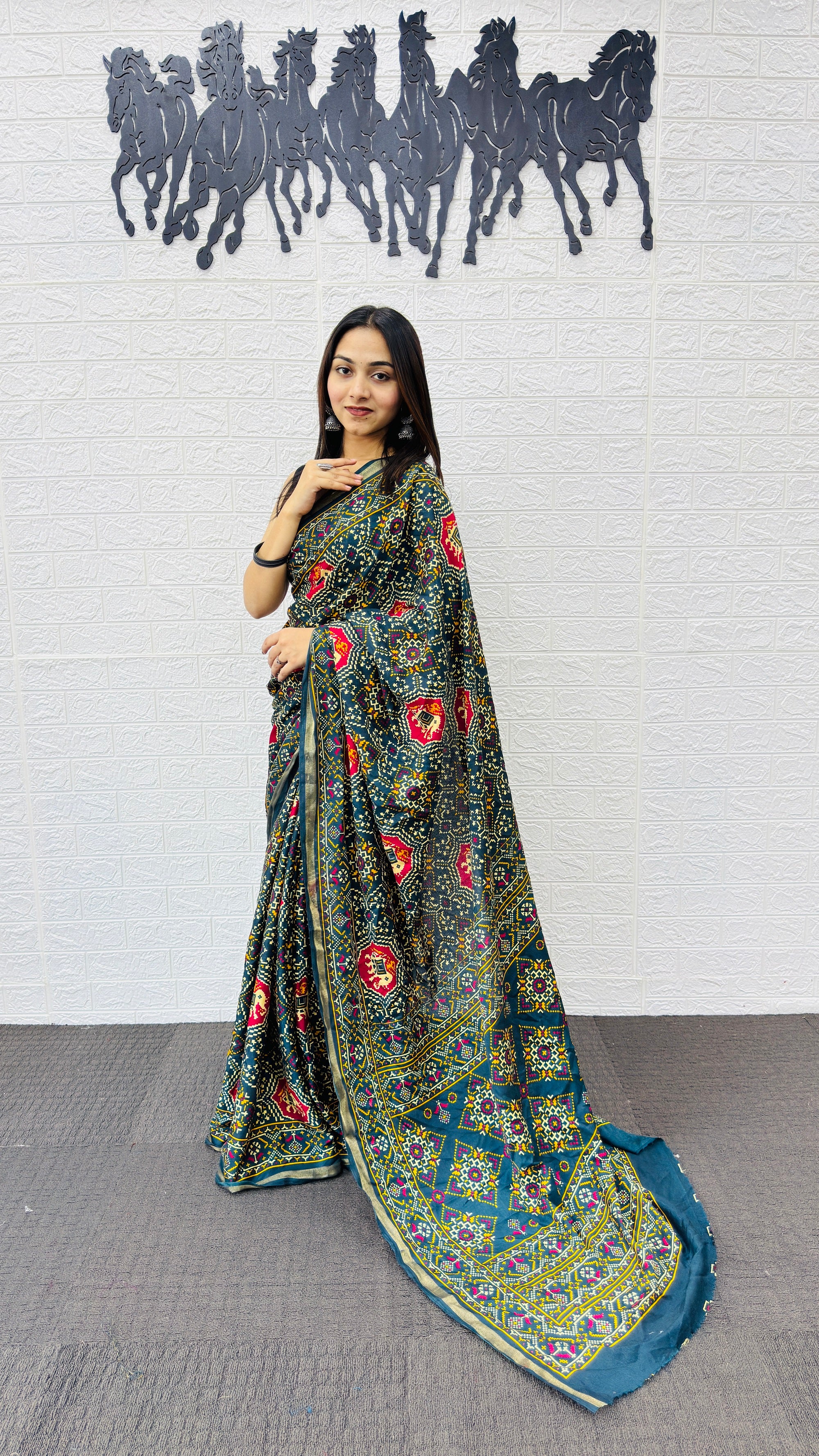 Royal Peacock Blue Patola Silk Saree with Multicolor Traditional Weaving | Premium Festive & Cultural Wear