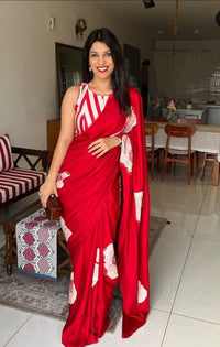 Scarlet Rouge Cotton Silk Saree with Artistic Floral Statement Design