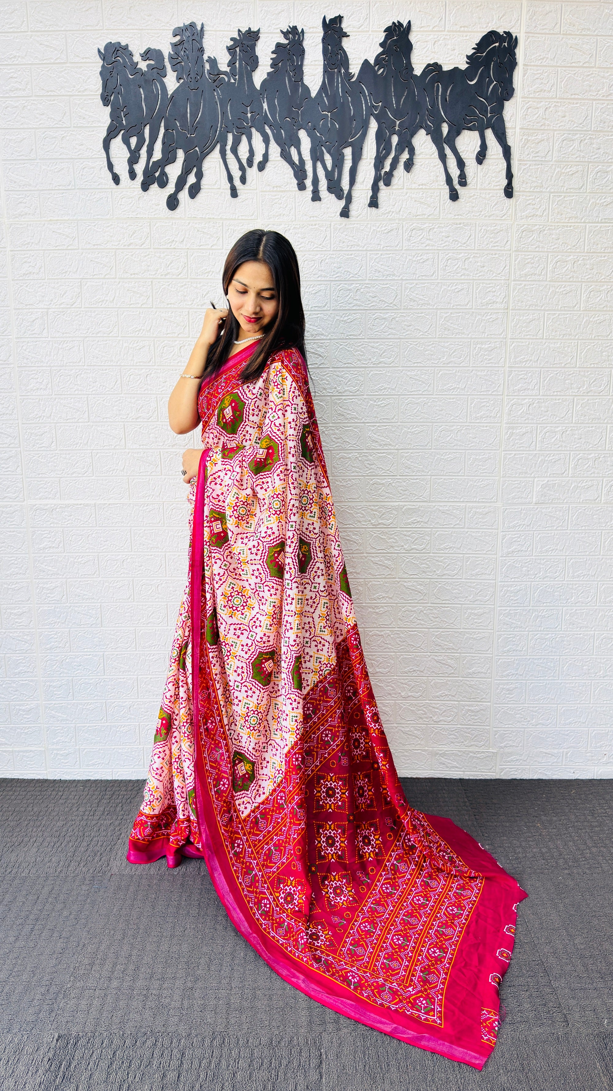 Charming Pink & Ivory Traditional Printed Saree with Rich Ethnic Pallu