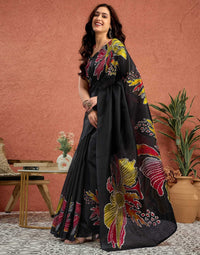 Midnight Prism Cotton Silk Saree with Vibrant Artistic Floral Expression
