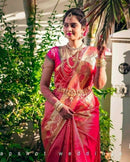 Bright Pink Soft Lichi Silk Saree