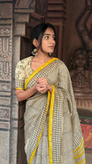 Ivory Grid Cotton Silk Saree with Mustard Accent Heritage Border