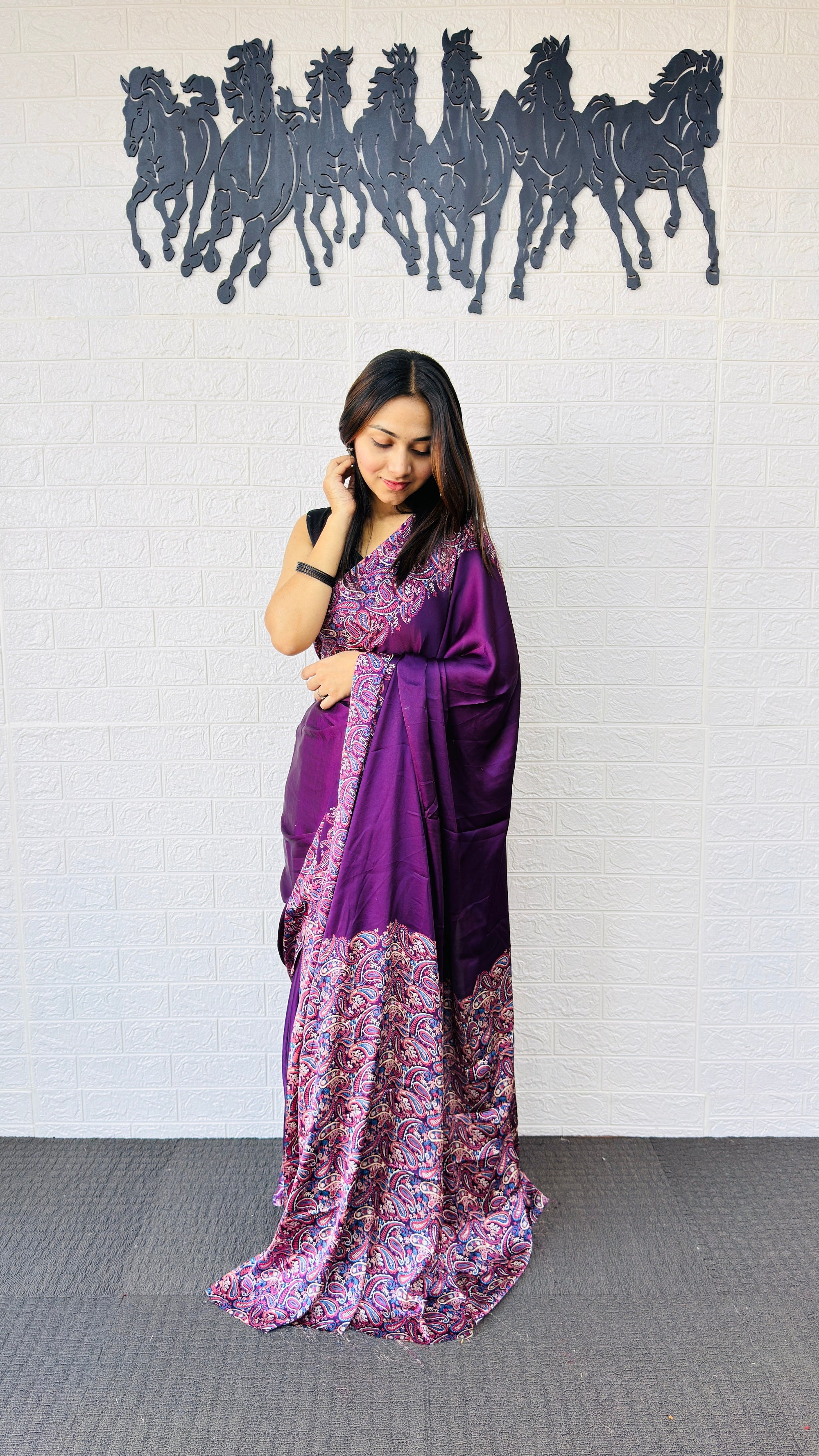 Royal Purple Designer Saree with Elegant Paisley Printed Border