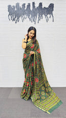 Elegant Bottle Green Patola Silk Saree with Multicolor Traditional Weaving | Premium Festive & Cultural Wear