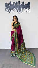 Royal Rani Pink Designer Saree with Intricate Green Traditional Border