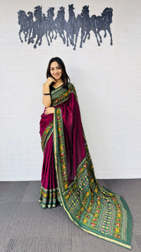 Royal Rani Pink Designer Saree with Intricate Green Traditional Border