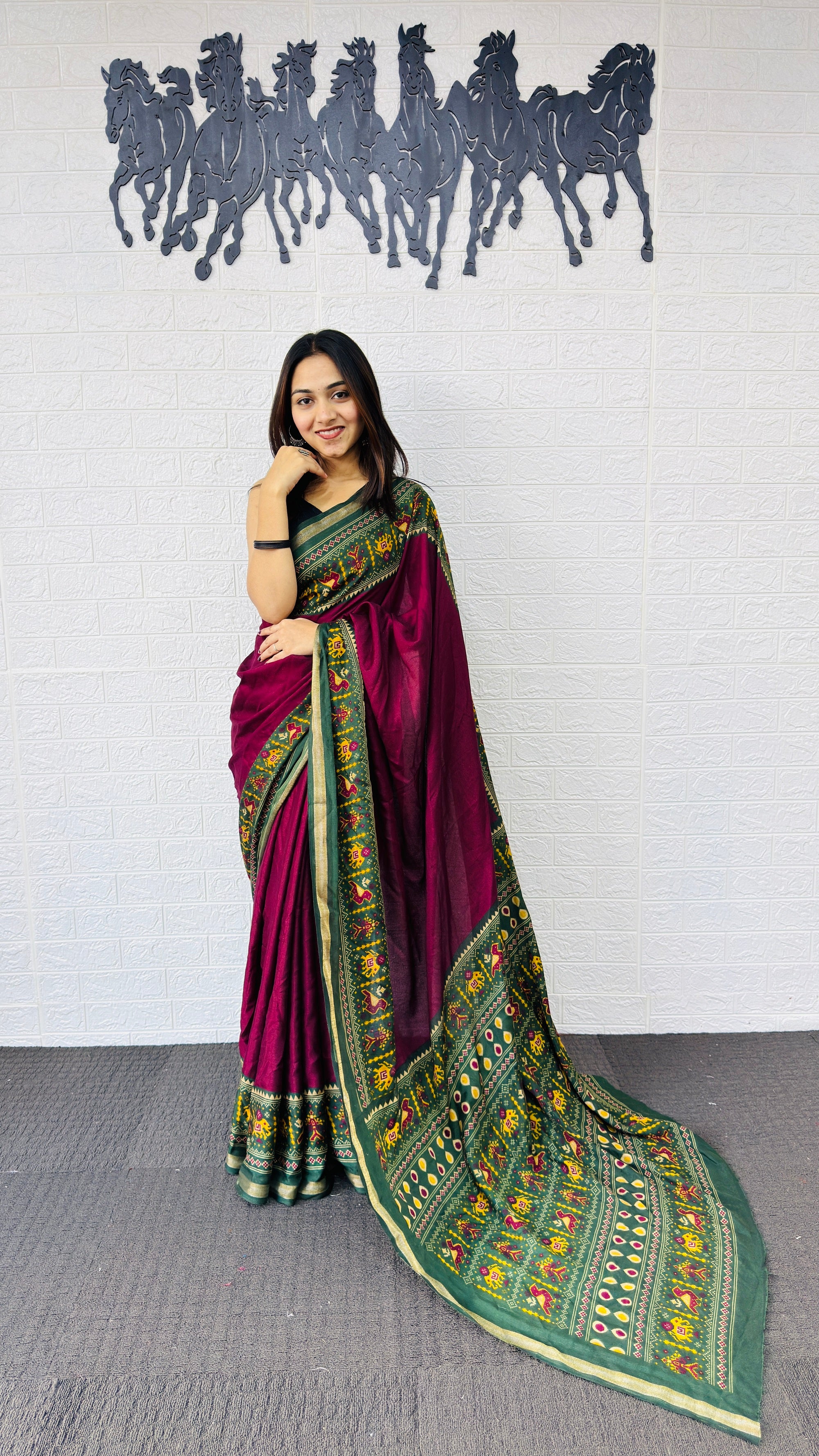 Royal Rani Pink Designer Saree with Intricate Green Traditional Border