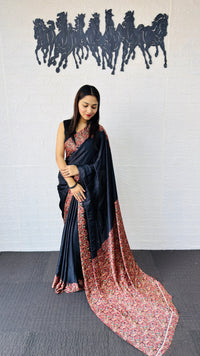 Elegant Black Designer Saree with Classic Paisley Printed Border