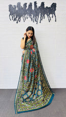 Elegant Teal Green Patola Silk Saree with Multicolor Traditional Weaving | Premium Festive & Cultural Wear